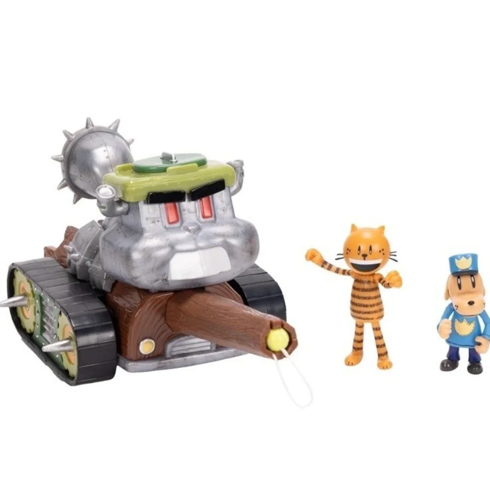 (b32/13)AKKS Dog Man Squirrel Tank Shooter Vehicle Playset with Petey &Dog Man
